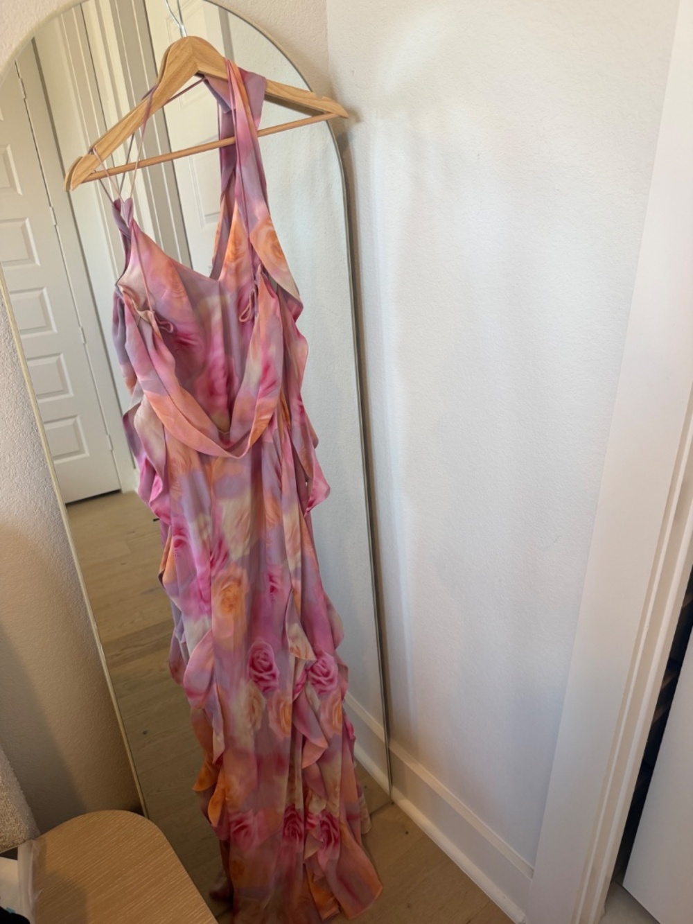 For Love & Lemons Pink Floral Ruffle Maxi Dress — Size S - Picture 5 of 5